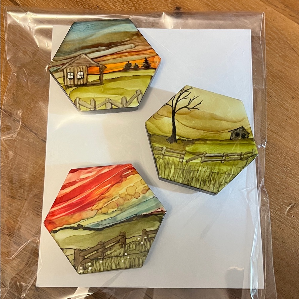 Hexagonal Landscape Art Magnets